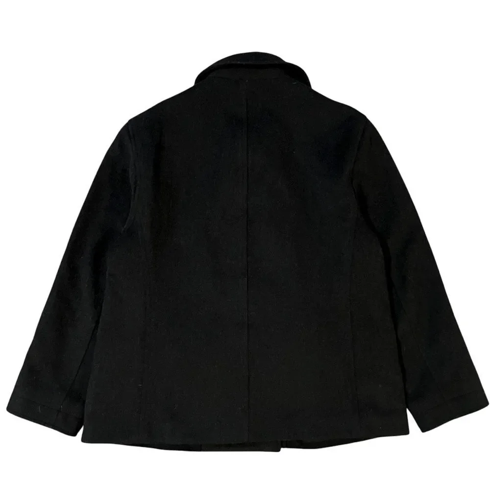J Crew Wool Blend Double Breasted Black Peacoat Classic Preppy Womens Large - Picture 2 of 6